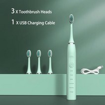 휴비나인 전동칫솔리필 USB 충전식 소닉 전동 칫솔 5 모드 IPX7 방수 스마트 타이머 치아 세척 및 미백 울트라 구강, 한개옵션1, Green