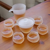 일본 내열유리 화사 다도세트 개완 쾌객배 공도배, 다관 + 숙우 + 찻잔 6P