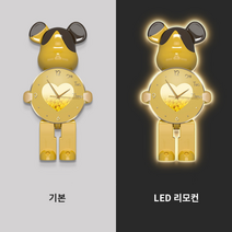 베어브릭 벽시계 무소음 LED 벽등 시계 거실 사무실 인테리어 소품 무드등, E옐로우베어, 40x80, LED 리모컨