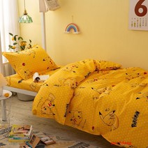 puildaug 피카추 침구 4 종 남녀 침대 시트 퀼트 커버 기숙사 3 종 상단 및 하단 침대 세트