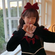 고급 왕리본머리띠 백설공주 벨벳 레드 여캠머리띠 헤어밴드 로맨틱