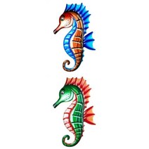 정원 울타리 파티오 장식에 매달려 2pcs 다채로운 해마 벽 장식, 금속, 설명한대로