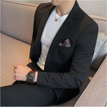 남자 정장 봄 캐쥬얼 하객룩 오피스 재킷 바지 남성용 신제품 저렴한 가격 비즈니스 웨딩 신랑 퓨어 컬러 블레이저 2 개 세트 년 패션