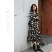 여성 데일리 데이트 외출 패션 플라워 패턴 원피스