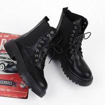 런슈즈 여성 앵클부츠 레이스업 통굽 밴딩 첼시 워커부츠