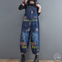 도오빠 여성 데님 멜빵 팬츠 청바지 워싱 배기 바지 빅사이즈 점프수트 원피스 여자멜빵바지