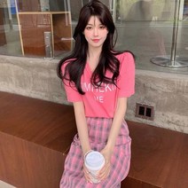 새틴 데일리룩 스커트 치마 비치웨어 데님 썸머룩 스판 2021 한국식 토탈룩 패션 프린트 반팔 티 톱