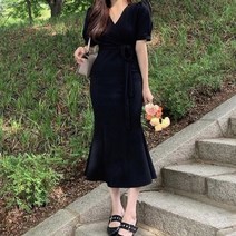 셀프 웨딩 드레스 화이트 블랙 롱 플레어 원피스