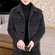 남성코트 추동 골든 밍크자켓 터틀넥 숏 슬림 체크 모직 코트 덧댐
