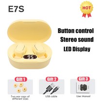 E7S pro 무선 헤드폰 5.0 블루투스 이어폰 HIFI 무손실 사운드 헤드셋 xiaomi lenovo 전화 용 스포츠 미니 TWS 이어 버드 샤오미 레노버 폰용 무선 헤드폰 이, Yellow Earbuds