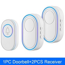 무선 초인종 도어벨 무선벨 hollarm ip65 방수 led 라이트 야외 도어 벨 키트 150m 원격 스마트 홈 보안 알람 환영, 1 버튼 2 수신기, 미국 플러그