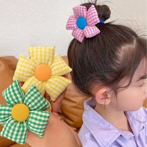 (총3P) 진짜큰 꽃머리끈2탄(체크) 똥머리 포니테일 헤어슈슈 아동여성헤어끈세트 은꽃밴드