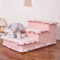 강아지 계단 펫스텝 침대계단 작은 개 고양이 반려동물용 경사로 사다리 미끄럼 방지 탈착식 Morandi 세척 가능, [01] M 3Steps65x40x30cm, [02] Striped Blue Edge