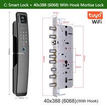 지문인식기 RAYKUBE-DF5 Tuya WiFi 카메라 스마트 잠금 장치 3D 얼굴 인식 디지털 지문 전자 도어 앱/키/, 03 40x388 6068 Hook, 03 40x388 6068 Hook