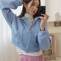 크롭 루즈핏 기모 겨울 숏 후드집업 티셔츠