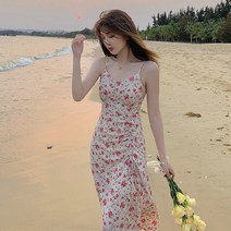 여름 롱스커트 프렌치 디자인감 미니 칼라 퍼프 소매 플라워 원피스 여름 튜브 탑 드레스 린넨 원단