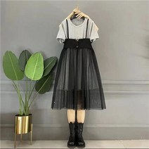 사이즈 여성 여름 고급 드레스 드레스 외국 스타일 콘돌 벨트 메쉬 드레스 그물 버전 짧은 소매 지방 mm 투피스