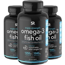 스포츠리서치 트리플 스트렝스 오메가-3 피쉬 오일 1250mg 소프트젤, 30캡슐, 3개