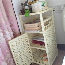 심플 4단 라탄 미니협탁 여닫이문 쇼파옆 선반 침대 테이블, 완제품, 베이지