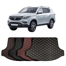 쌍용 G4렉스턴 (7인승/일체형) 맞춤 가죽 에디션 트렁크매트+뒷열 등받이커버 풀세트 차박 캠핑, 블랙