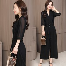[도니와] 블랙쉬폰점프수트 정장수트 결혼식하객패션 오피스룩 슬림핏 직장인패션