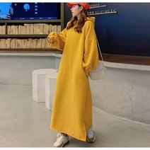 위위브렌 여성 빅사이즈 루즈핏 긴팔 원피스 맨투맨 롱티 원피스 오버핏 후드 포함