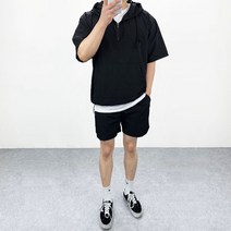 엠클로 남자 기획 아노락 후드반팔 밴딩 숏 반바지 바람막이 트레이닝복 세트 커플 남여공용 2컬러