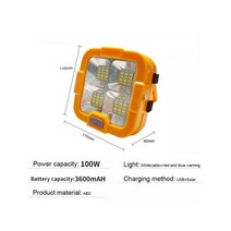 에어 원터치 쉘터 도킹 캠핑 텐트 500 와트 태양 스포트 라이트 홈 USB 충전식 빛 LED 조명 자석 휴대용 방수 램프 스포츠 아웃도어 엔터테인먼트, 100W