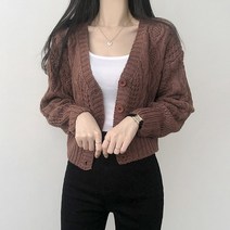 리리의감각 여성용 가을 브이넥 단추 꽈배기 크롭 니트 가디건