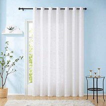 Sliding Door Curtains White Linen Sheer Curtains 84” Living Room 100” Width Extra Wide Patio Glass D, 1