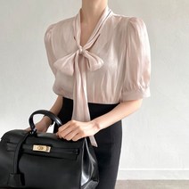 오간자 블링 타이 반팔 블라우스 2col blpr3087