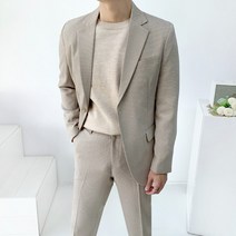 90~115 사이즈 남자 봄가을 결혼식하객 세미캐주얼 체크 정장 수트 세트
