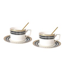 혼멘 고급 홈카페 세라믹 커피잔 찻잔 세트(티스푼포함) 2p, 1+1, 아가일