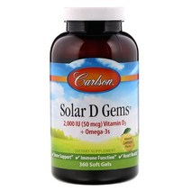 Carlson Labs 칼슨 랩 솔라 D 젬 비타민D3 2000IU+오메가3 360정, 1팩