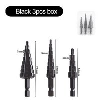 오거 구굴기 관리기 땅파기 드릴비트 3 개대 hss 스텝 드릴 비트 세트 콘 홀 커터 테이퍼 메트릭 티타늄 코팅 플루트 파고다 금속 나무 육각 원추형 코어 드릴, Black 3pcs box, 10 Black 3pcs box