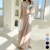 세이스타일 차랑 라운드 반팔 A롱 원피스