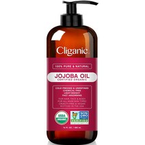 (미국직배) 클리가닉 호호바오일 480ml Cliganic Organic Jojoba Oil with Pump 100% Pure | Bulk Natural Cold Pressed Unrefined Hexane Free Oil for Hair & Face, 1개
