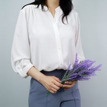 빅걸스토리 차이나카라 롤업 7부 소매 쉬폰 블라우스