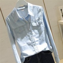 여성 데님 셔츠 청 난방 블라우스 봄 가을 코트 긴팔 탑 blusas ropa de