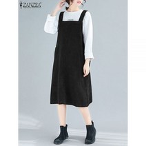여름 원피스 하객 여성 룩 ZANZEA 패션 코듀로이 오버올 드레스 빈티지 스트랩 멜빵 Sundress 가을용 솔리드 민소매 포켓 Midi
