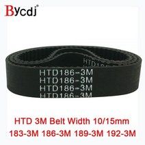 벨트 호환 타이밍 기계 아크 HTD 3M 길이 = 183 186 189 192 너비 6-15mm Teeth61 62 63 64 HTD3M 동기식 풀 183-3M 186-3M 189, 8mm, 186mm teeth 62, 5pcs