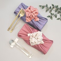 핸드팩토리 보자기 포장 각인 수저세트 추석 선물 부모님 외국인 신혼부부 결혼 상견례 커플 첫돌 답례품 커트러리, 나눔손글씨펜체, 겹보자기 로즈&아이보리 2세트용, 라운드실버 2세트