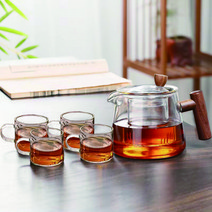 돌아라 내열 유리 티포트 티팟세트, 투명티포트750ml+투명찻잔4p