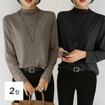 데일리앤 샤이니 무지 레이어드 하프넥 반폴라 티셔츠 1+1