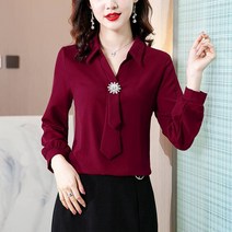 셔츠 긴 소매 2022 년 가을옷 여성의류 솔리드 무지 와이드 루즈핏 슬림핏 리본 쉬폰 상의