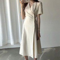GSTUFF 여름 결혼식 하객룩 베이직 브이넥 쉬폰 롱 원피스