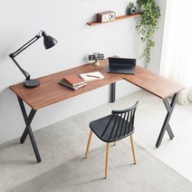 스터디 데스크 코너 L자 모서리 책상, 우측형, 멀바우블랙