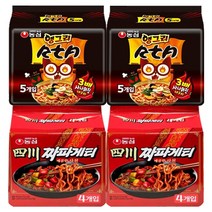 농심 멀티팩 라면 앵그리너구리2+사천짜파게티2 (4팩) 사탕 증정 (상세설명참조), 1set