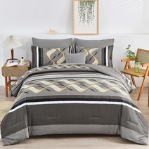 8피스 Bed in a Bag 스트라이프 이불 세트 킹 사이즈 그레이 패치워크 시트 부드러운 극세사 보헤미안 침구 세트(옐로우) 422526