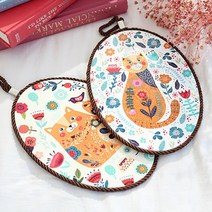 선물로 좋은 빈티지 일러스트 도자기 타원 냄비받침 논슬립, B